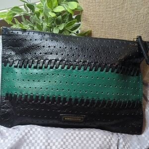 BCBGMaxAzria Black and Green Leather Clutch EUC